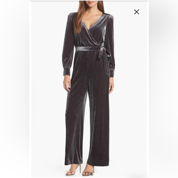 Eliza J Wrap Look Velvet Grey Pewter Jumpsuit - Picture 15 of 15